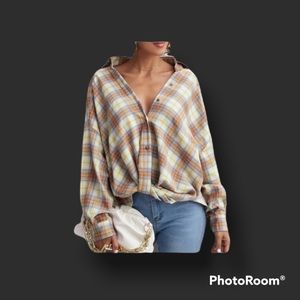 Drop shoulder tartan oversized blouse